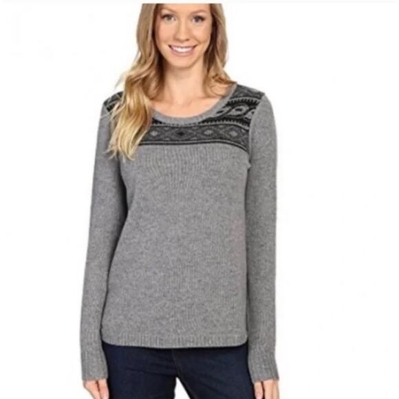 Toad & Co Aleutia 100% Wool Crew Sweater Womens Size M Gray Black Nordic - Picture 2 of 12